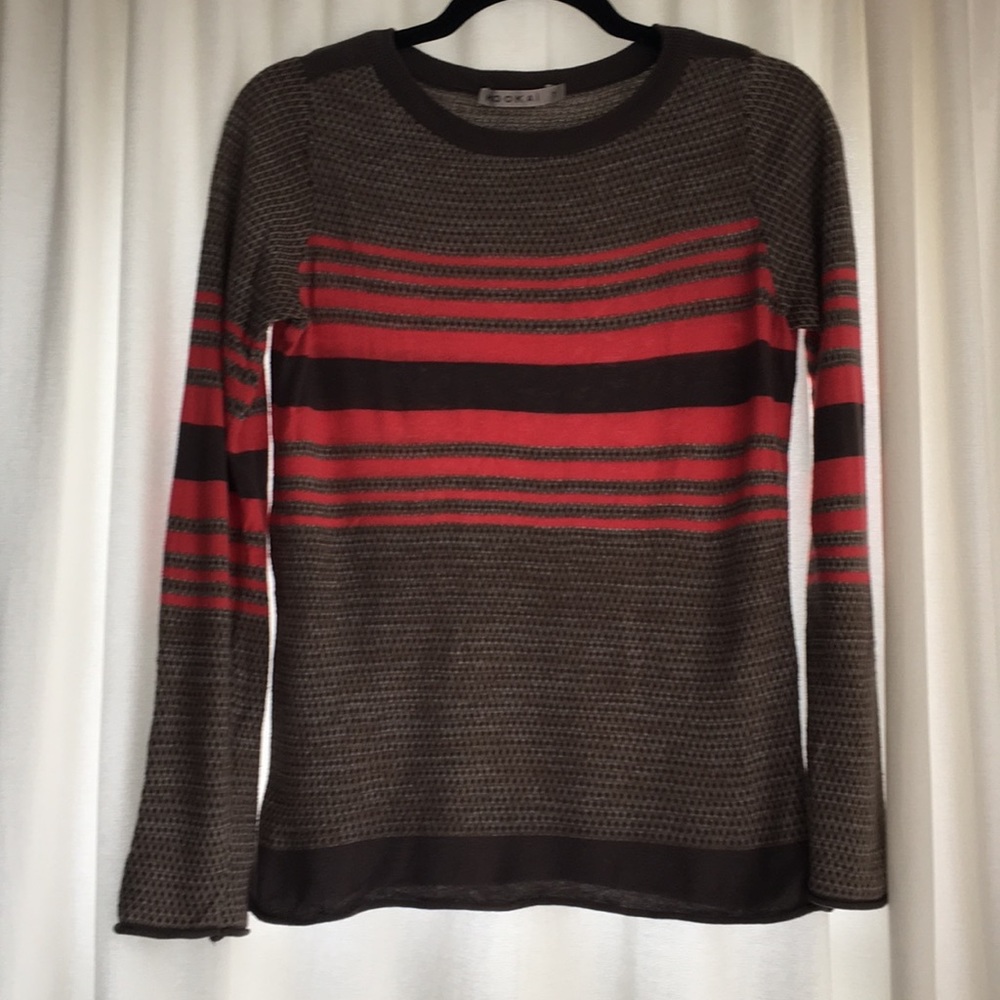 Striped grey and pink sweater